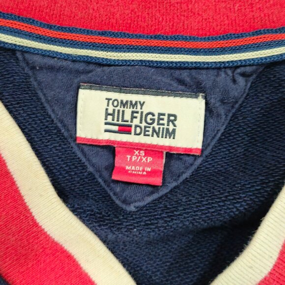 Tommy Hilfiger Denim Sweatshirt Dress XS Navy Red Colorblock - Picture 2 of 7